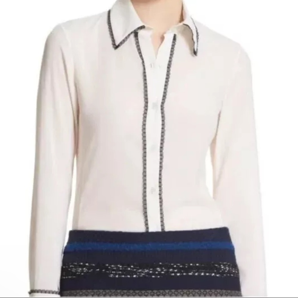 Alice + Olivia Silk & Black Lace Trim Blouse